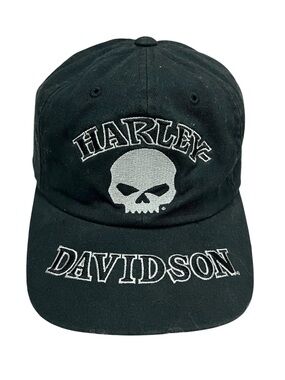 Harley Davidson Willie G Skull Black Distressed Cotton Baseball Cap Hat One Size
